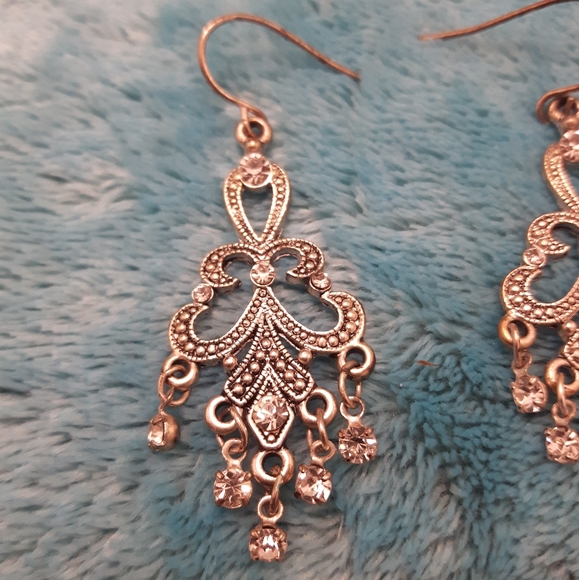 Crystal & Silver Chandelier Earrings Y2K - Picture 2 of 3